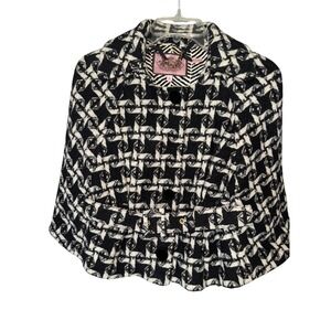 JUICY COUTURE Black Angel Twisted Belt Houndstooth Cape Cardigan Shrug Jacket P